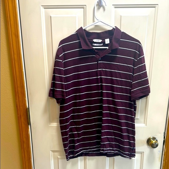Calvin Klein Men's Liquid Touch Maroon Striped Polo Shirt size L - Picture 1 of 11